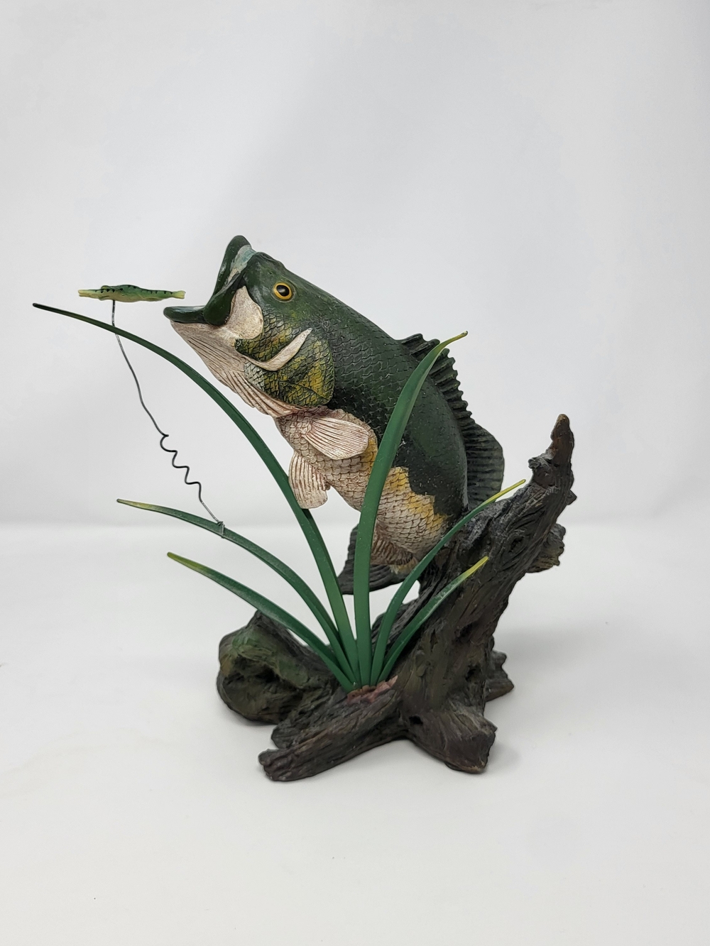Green Bass Fish Sculpture with Lily Accent